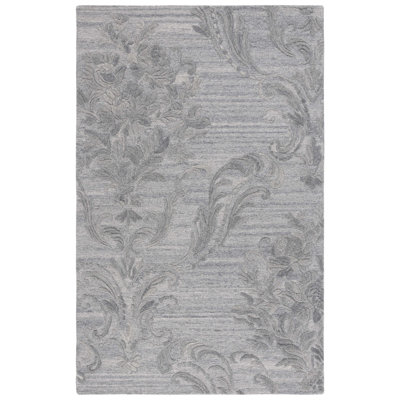 Tapis floral gris en laine / coton touffeté à la main Floral