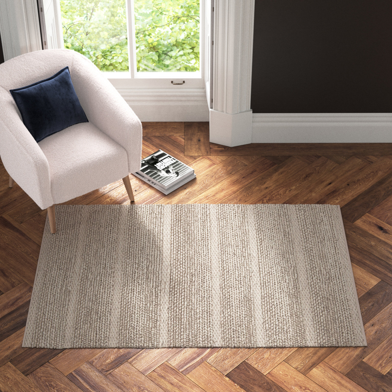 Zekia Ivory Hand-Woven Wool Rug, Rectangle 3' x 5'