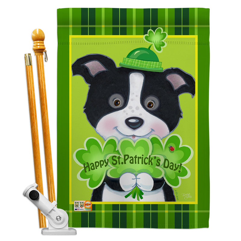 Chiot spring st patrick 2 côtés 40 x 28 po ensemble de drapeau