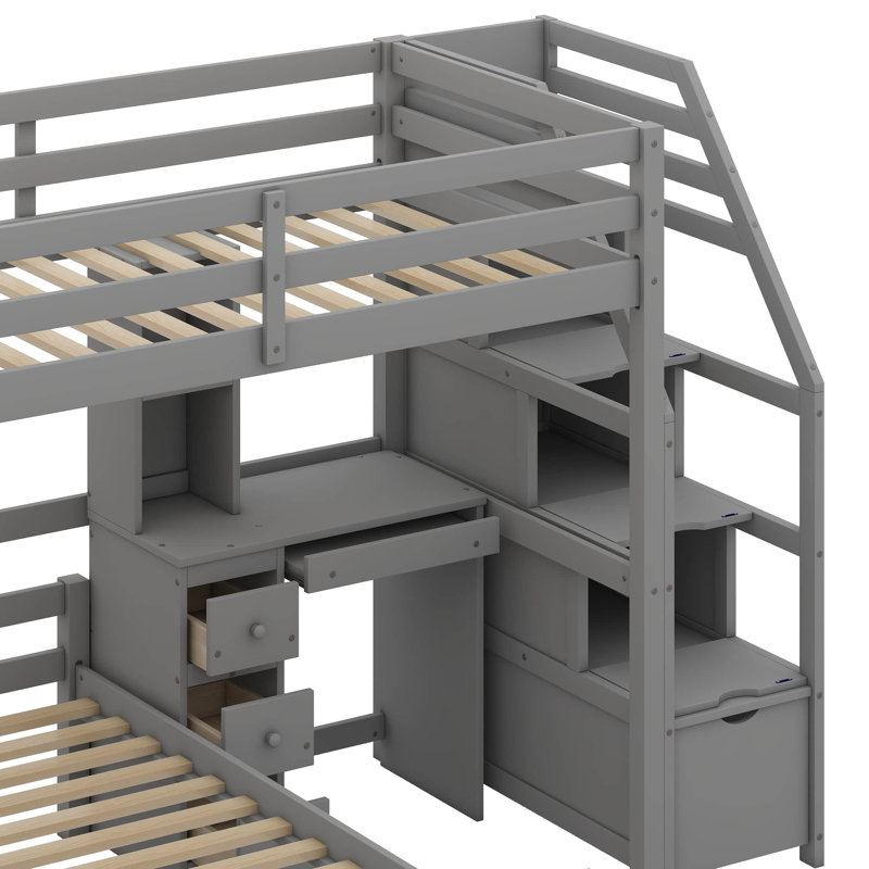 Kids Twin Loft Bed with Drawers, Gray