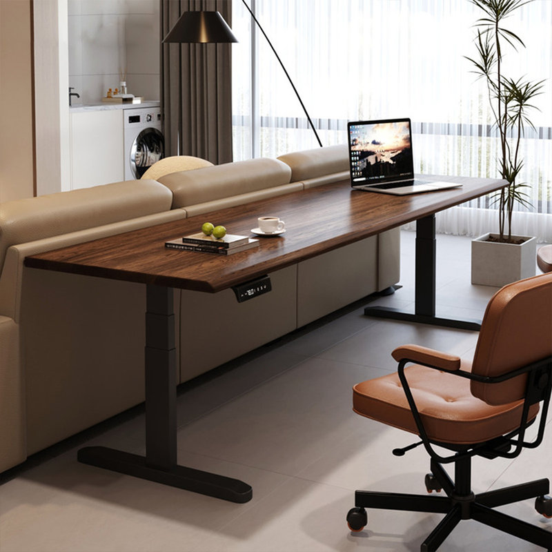 Nut-brown+Black Rectangular Solid Wood+Steel desk, 46.46" H x 70.87" W x 23.62" D