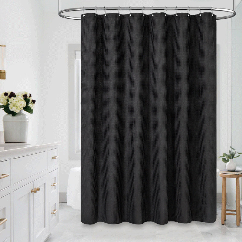Rideau de douche moderne à tissage gaufré avec crochets en plastique inclus, H 72 po x l 72 po, Noir