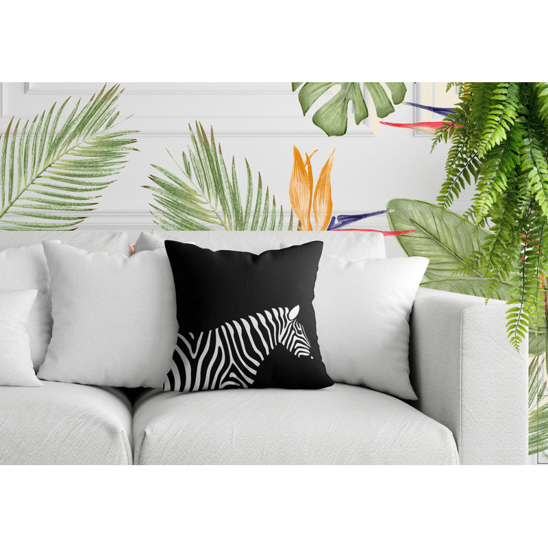 Oreiller carré réversible intérieur / extérieur Hala Zebra, Noir, H 19 po x l 19 po x P 5,25 po