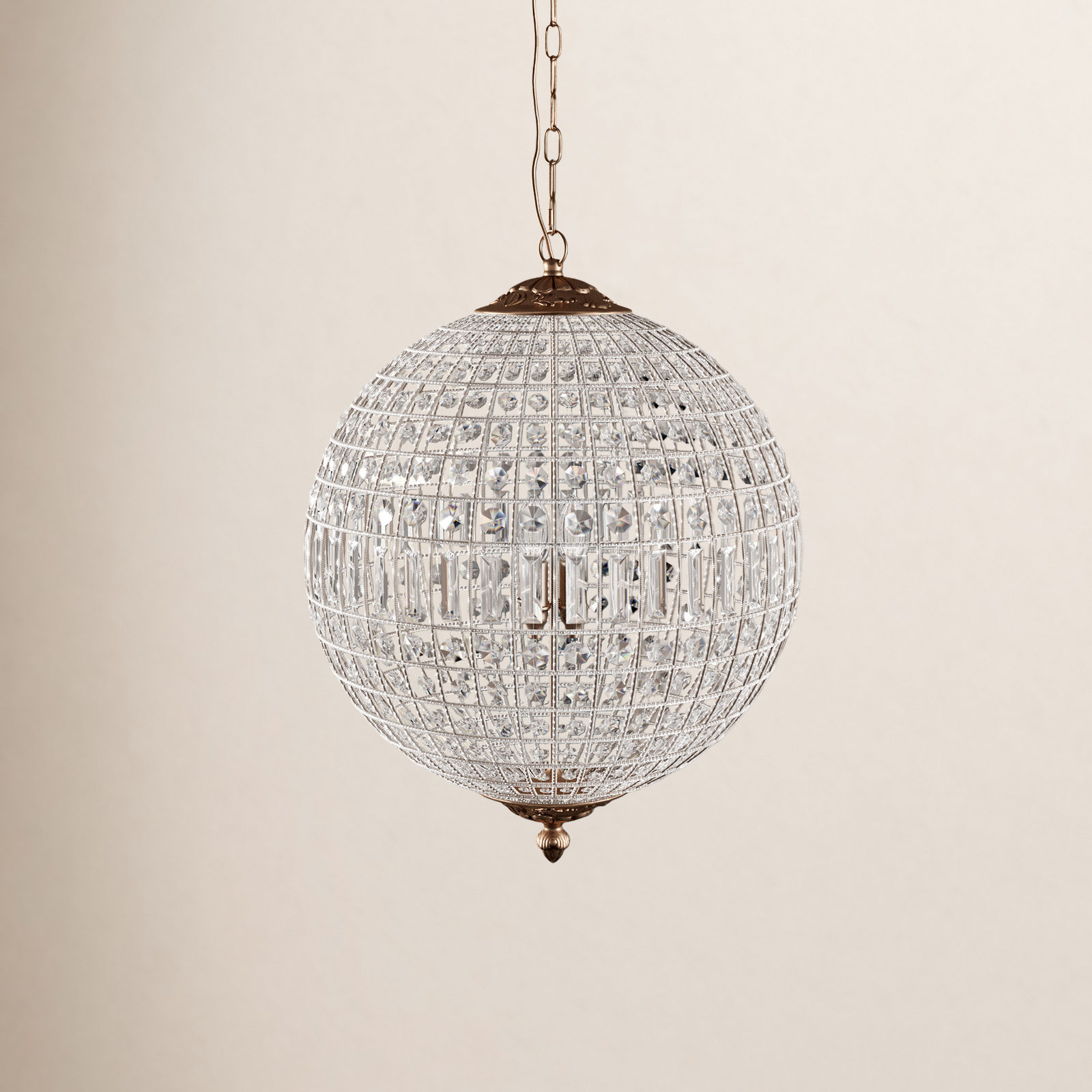 Rola Steel and Crystal Dimmable Globe Chandelier, French Gold, 5 Lights