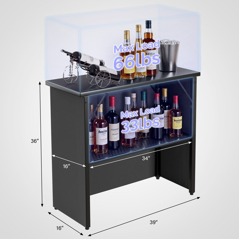 39''W Black Folding Bar Table With Storage Bag, Matte Black