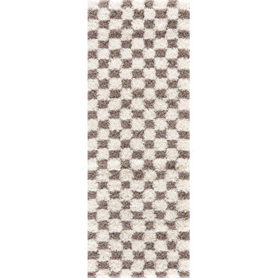 Atiran Checkered Shag Brown Area Rug