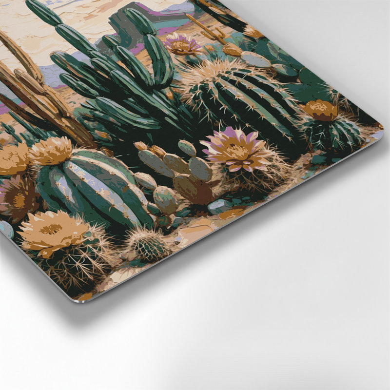 Art mural en métal gris motif sud-ouest à motif de cactus 204, H 12 po x l 12 po