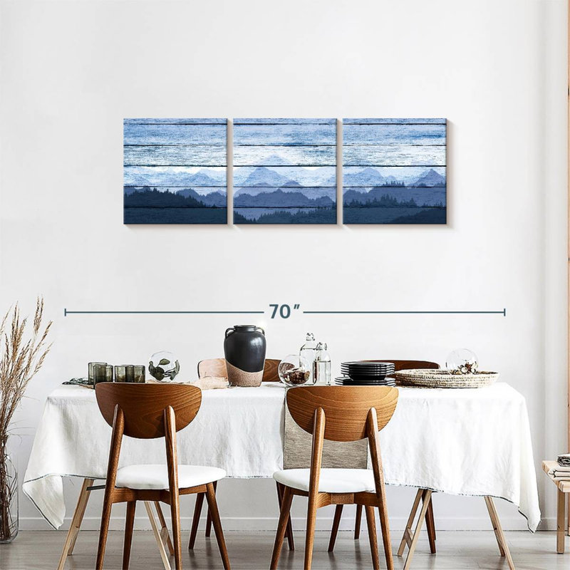 «Calming Mountainscapes Wooden Forest Silhouette», ensemble de 3 pièces sur toile par Cindy C, H 18 po x l 57 po