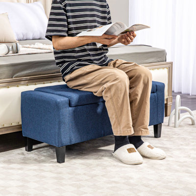 Banc de rangement rembourré en lin avec dessus relevable et capitonnage à boutons HOMcom, gris
