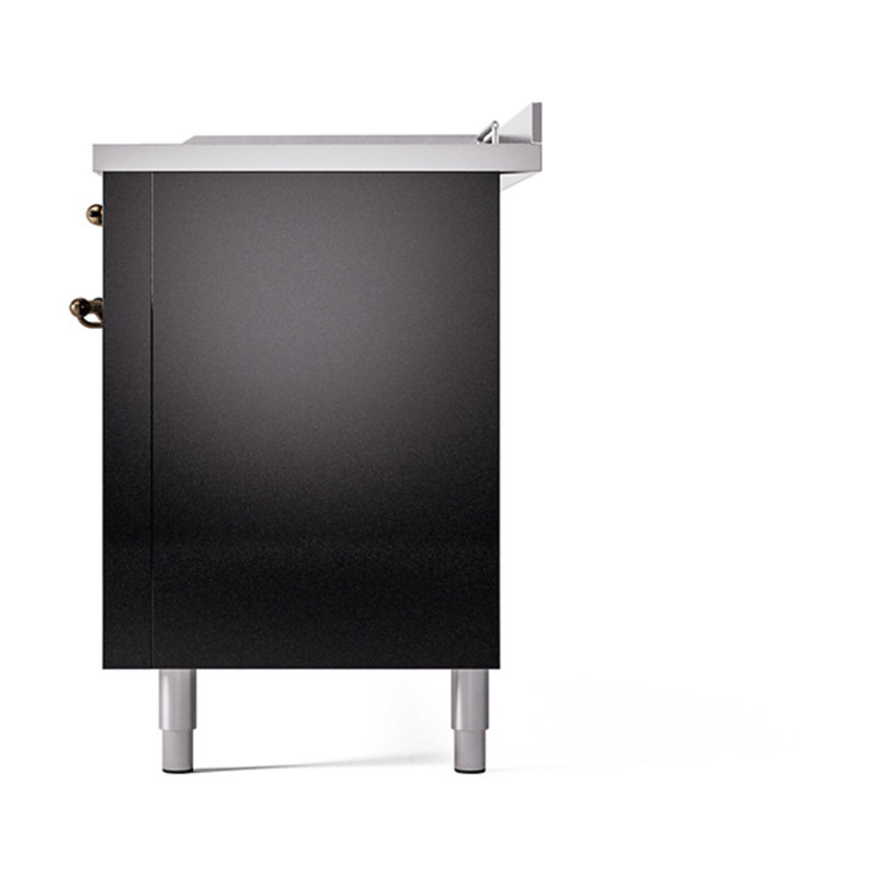 ILVE Nostalgie II Noblesse 60 in Dual Fuel Range 7 Burner, Griddle, Frenchtop, Glossy Black/Burnished, Natural Gas