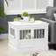 Table de bout pour chien avec portes triples, cage à chien en bois pour l'intérieur, cage pour chiots et tubes en acier, pour petits chiens, blanc