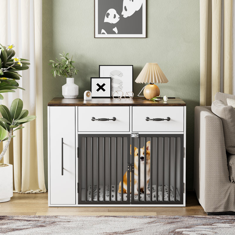 Mobilier pour cage de chien, cage pour chien avec 2 tiroirs et 2 tablettes