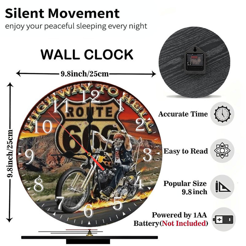 Horloge murale en bois 10 po, mouvement silencieux, à piles (piles AA non incluses), décor artistique, parfait pour les décorations