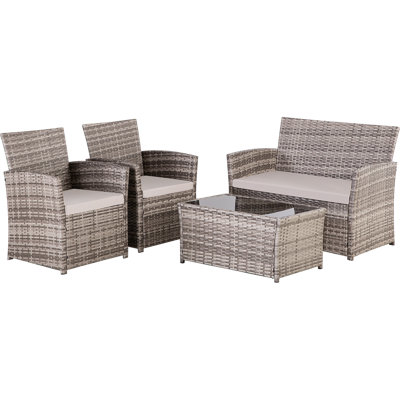 Ensemble de meubles d'extérieur en osier 4 pièces, canapé modulaire en rotin de patio avec coussins lavables, ensemble modulaire d'extérieur