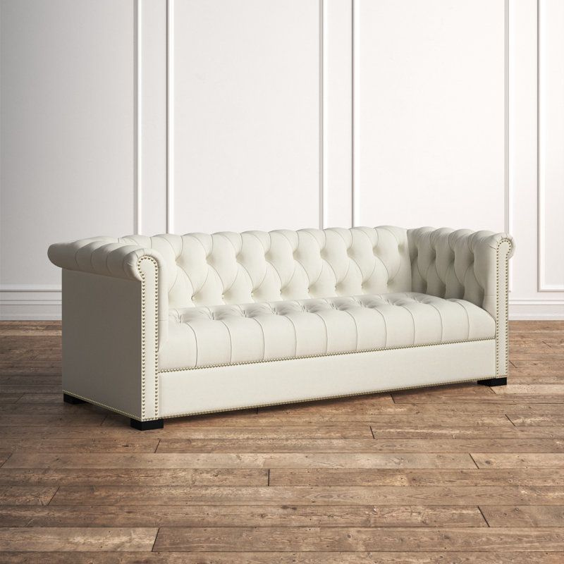 Heritage Upholstered Velvet Sofa, Ivory