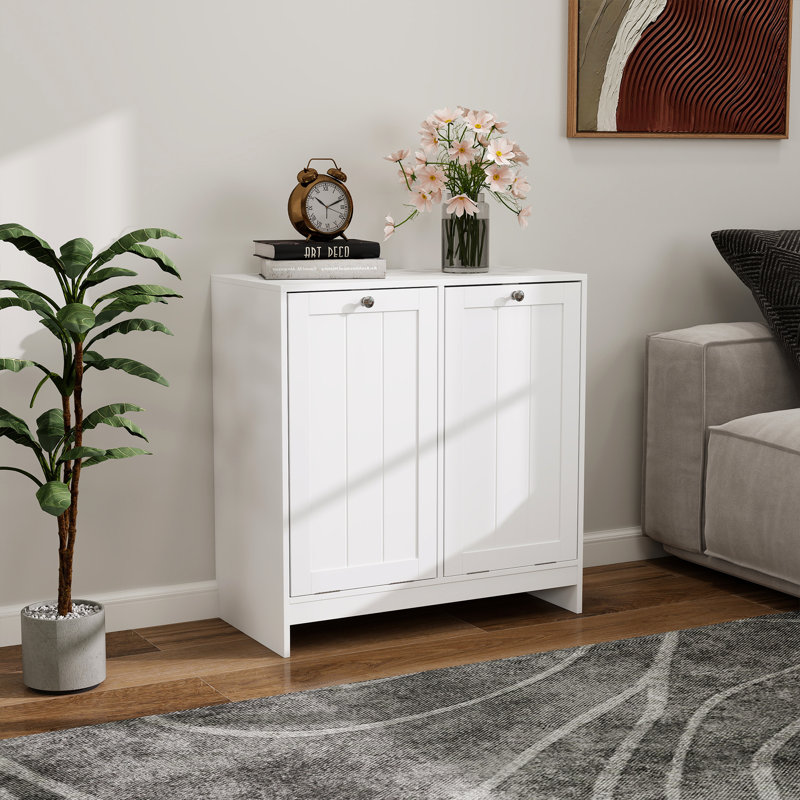 Tilt Out Laundry Hamper Cabinet,Bathroom Storage Cabinet With 2 Removable Basket