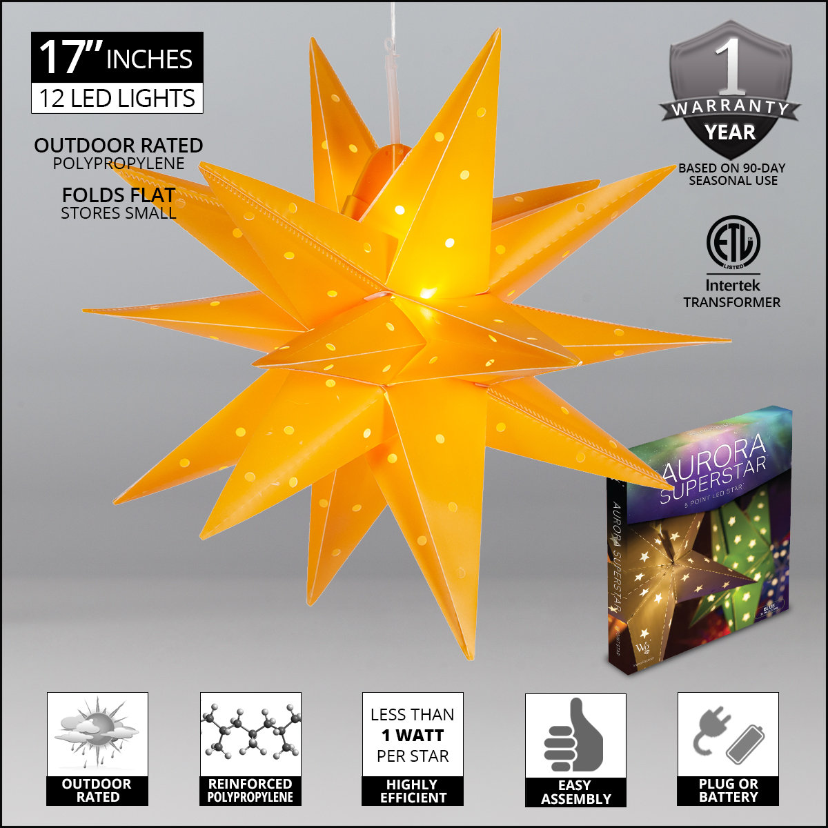 LED Lantern, 17" H x 17" W x 17" D, Yellow