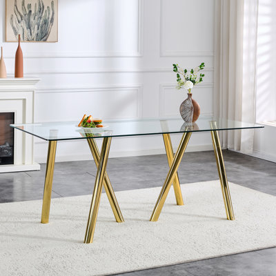 Table de salle à manger 30,00 po x 71,00 po x 35,40 po, résistante aux chocs et facile à nettoyer, table en verre trempé galvanisé pour la salle à manger