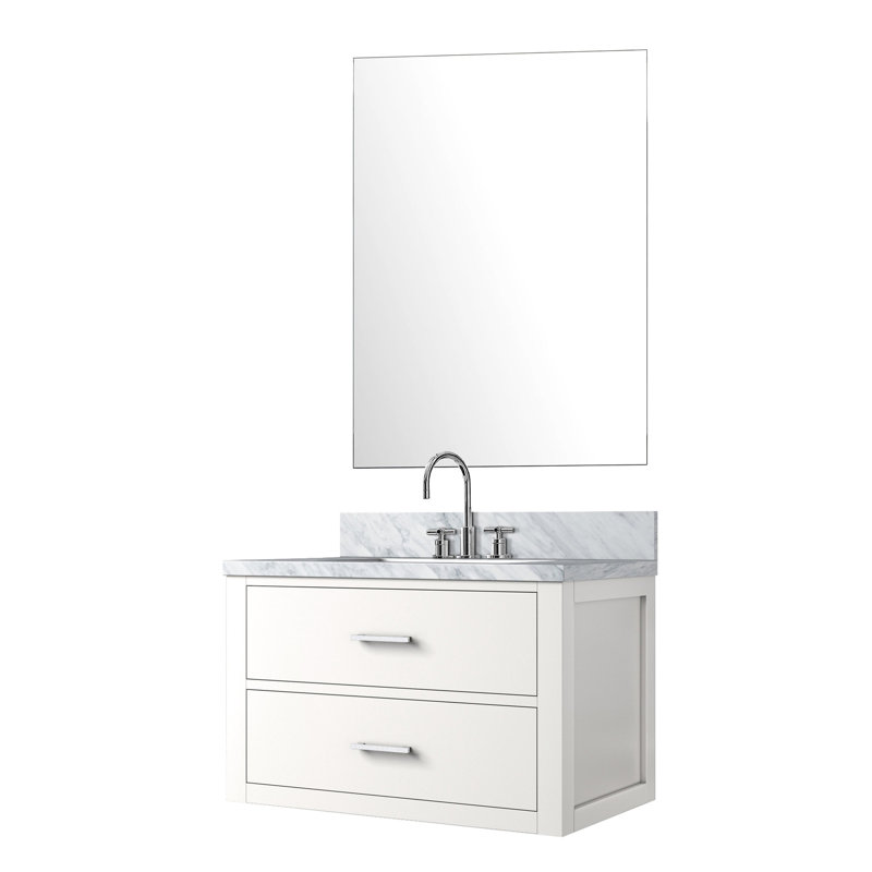 Meuble-lavabo blanc 22 P, comptoir en marbre, robinet, miroir simple 28 po 30 po x 22 po, marbre, Blanc, 23"