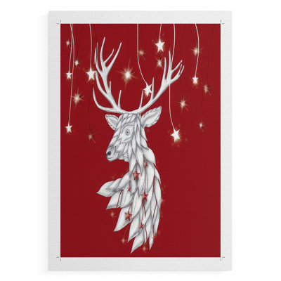 Cerf blanc et étoiles suspendues - reproduction de toile seulement - non encadrée