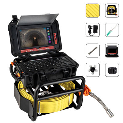 Caméra de contrôle des égouts 300FT avec écran tactile HD de 10,1 po - Caméra de tuyau auto-nivelante avec 12 DEL, étanche IP68 et 16 Go de rangement pour la plomberie, la bonde et le CVC (noir)