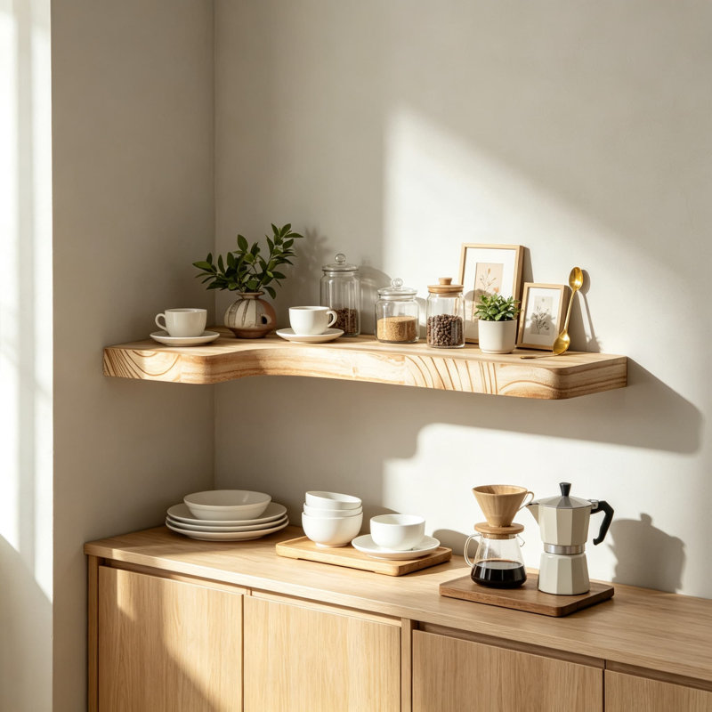 Ensemble de 3 tablettes murales en coin en bois massif pour le salon, la cuisine et les supports invisibles