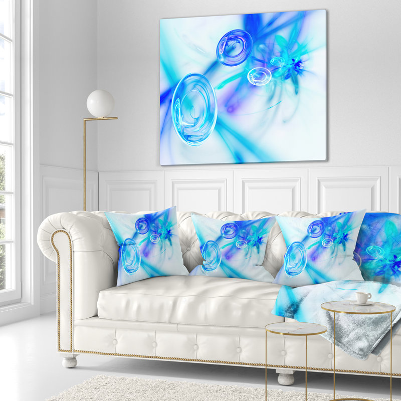 Bureau Fractal - Coussin imprimé abstrait, 18 po x 18 po, Carré, Blanc