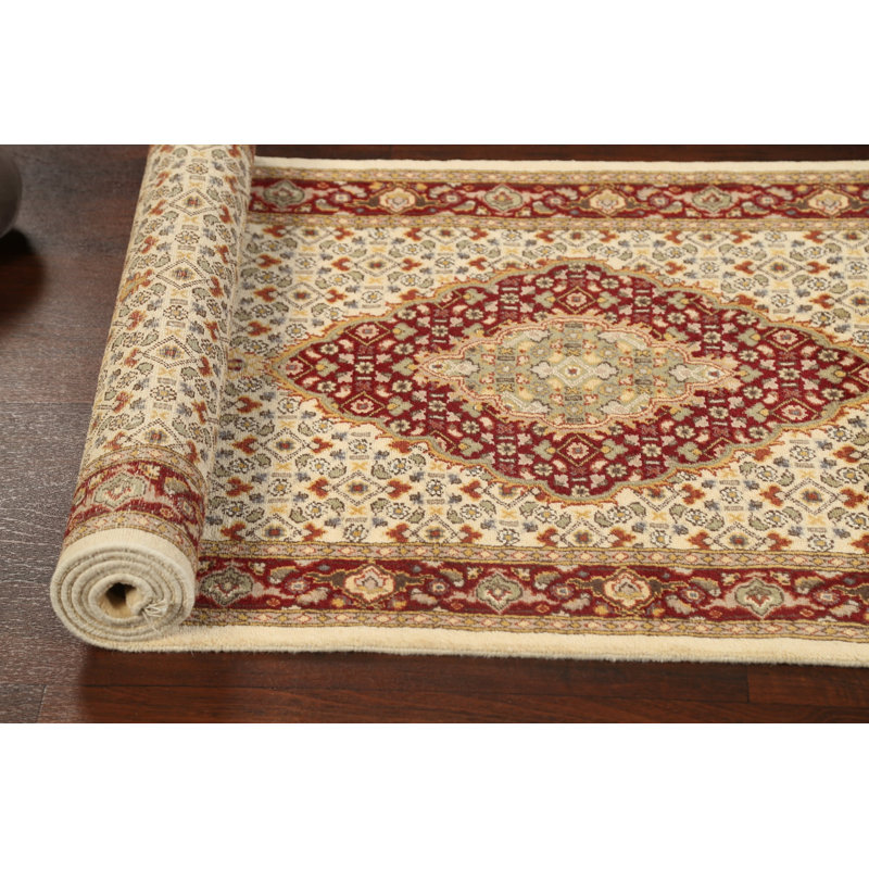 Tapis de couloir unique noué à la main nouvel âge 2 pi 6 po x 10 pi 5 po ivoire / rouge