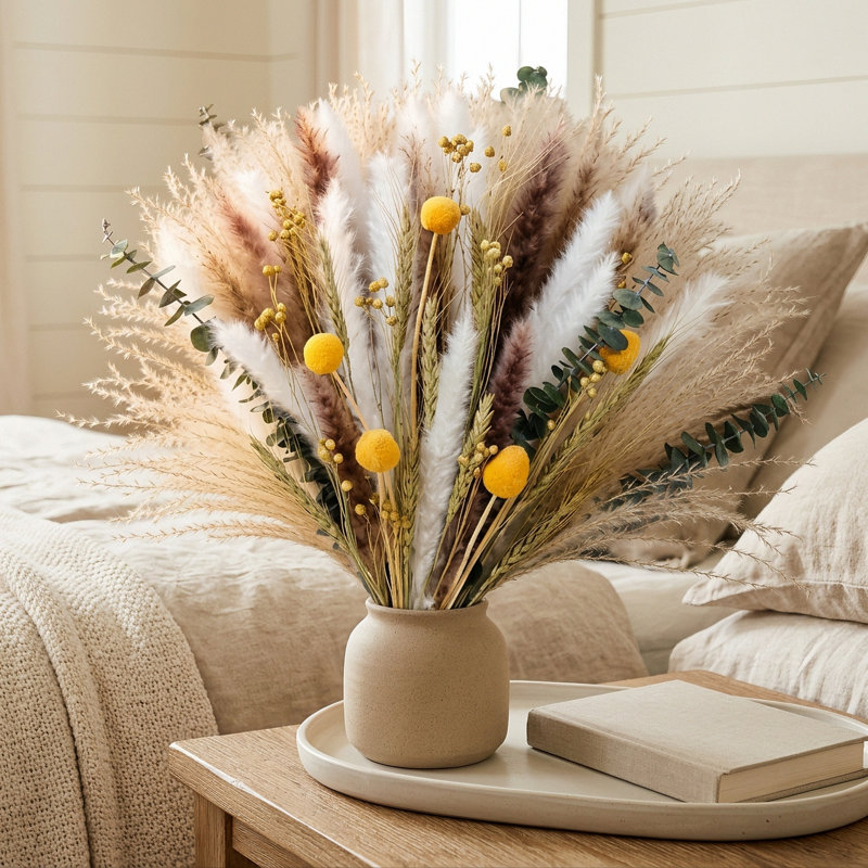 Arrangement de fleurs artificielles de fleurs de pampas séchées (vase non inclus)