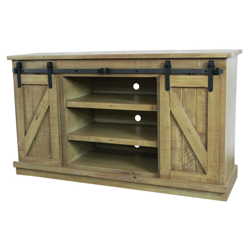 Mihika Unfinished TV Stand for TVs up to 65", Burnt Red