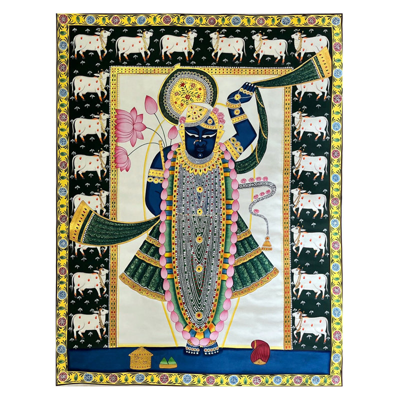Shrinathji, seigneur indien | Art Pichwai | Aquarelle sur coton