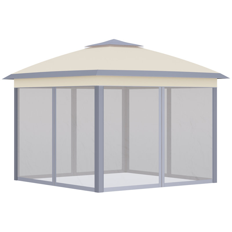 Outsunny 11' X 11' Pop Up Canopy Tent With Netting And Carry Bag, Beige