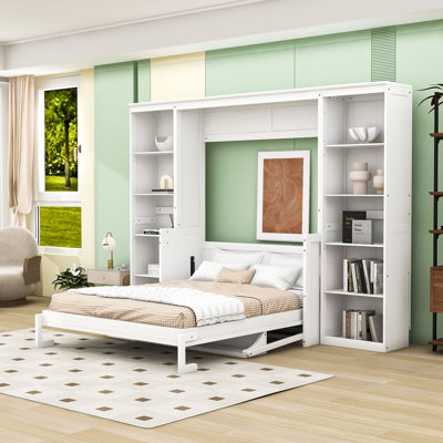 Lit escamotable avec bureau intégré et tablettes pour espaces de vie compacts