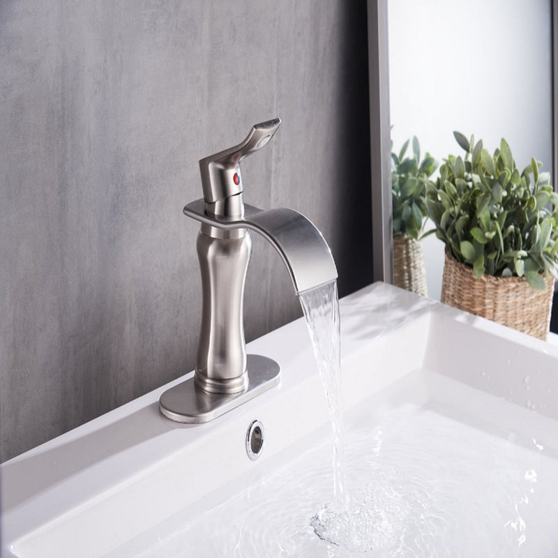 Waterfall Single Hole Single-Handle Low-Arc Bathroom Faucet, Brushed Nickel