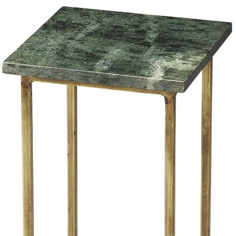 Table de bout carrée en marbre vert et or 21 po