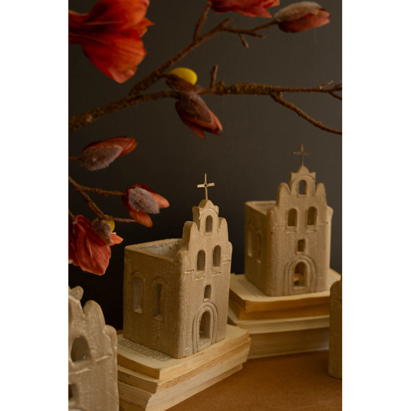  Clay San Antonio Mission Luminary Handcrafted Candle Holder 9.5" Tall Set of 4, 9.5" H x 4.5" W x 4.5" D, Clay/Wire