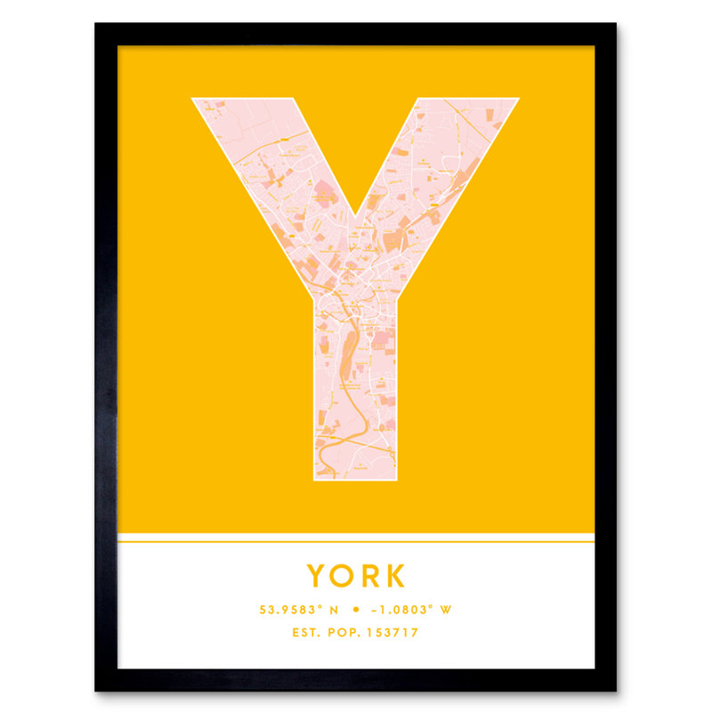 York City Map York Yellow - Single Picture Frame Typography