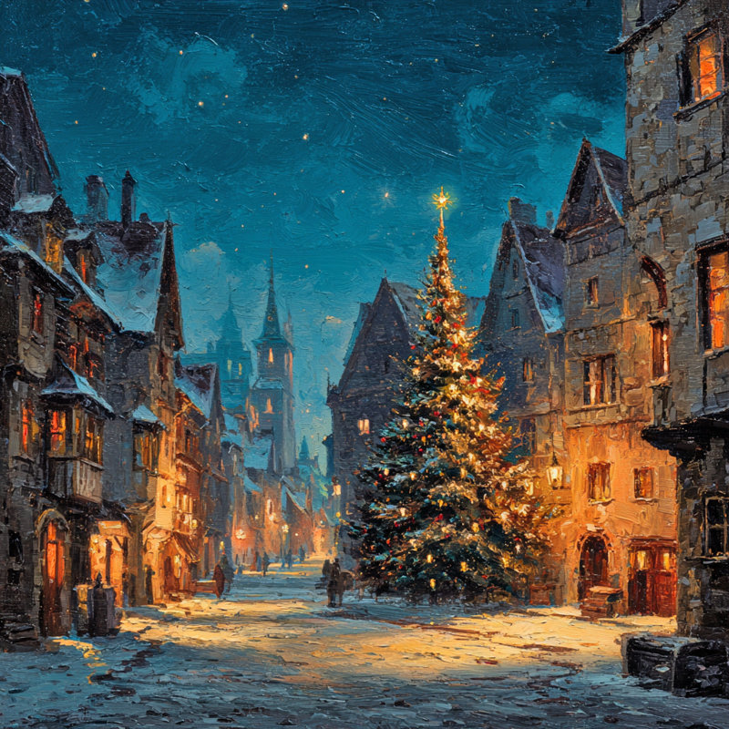 «Old Town Christmas Tree», art mural sur toile tendue, 20 po x 20 po