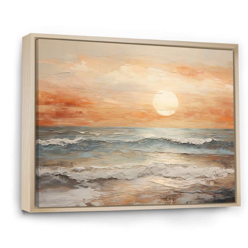 Art sur toile, coucher de soleil sur la plage, H 16 po x l 32 po x P 1 po, Cadre naturel flottant