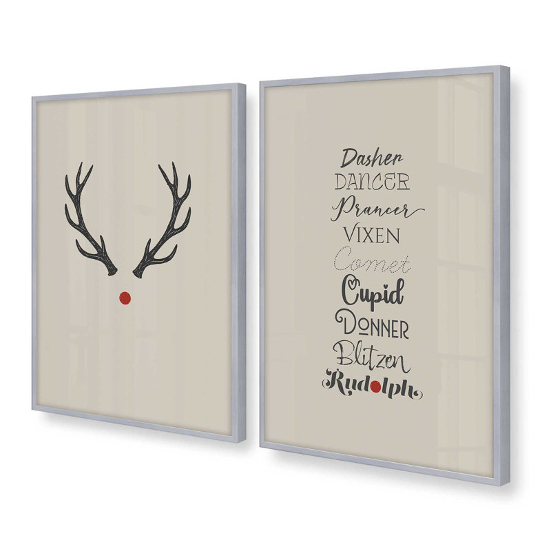 Reindeer Roll Call, ensemble de 2 impressions d'art, H 15,5 po x l 25 po, Chrome poli