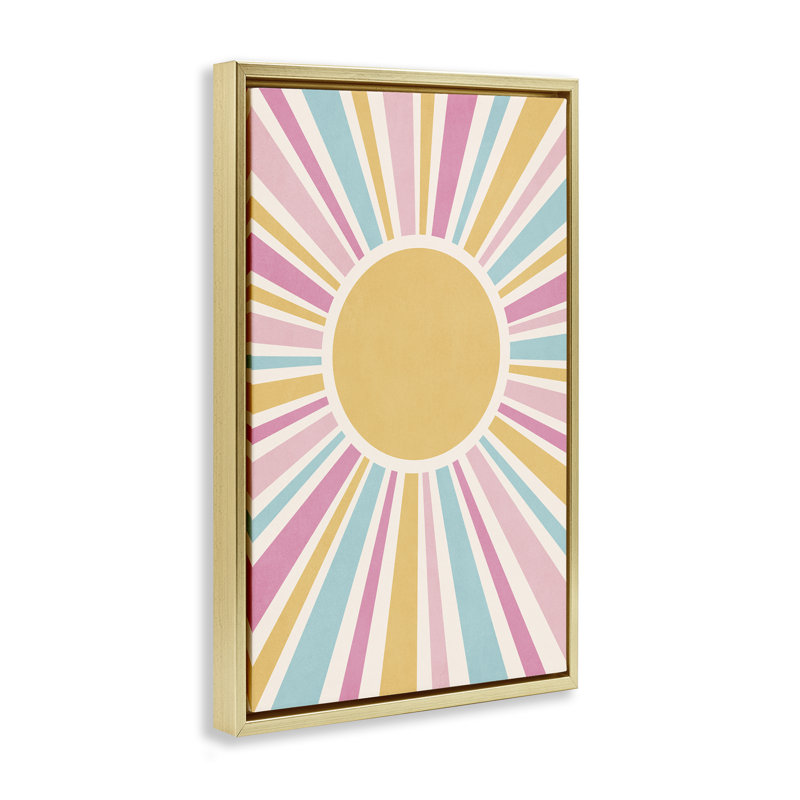 Toile flottante encadrée Groovy Pastel Sun Rays par Nataly White, Cadre flottant métallique doré, H 25 po x l 17 po