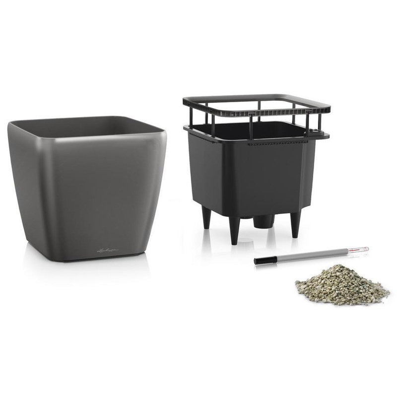 Quadro Premium Pot Planter, 40cm H x 43cm W x 43cm D, Charcoal Metallic