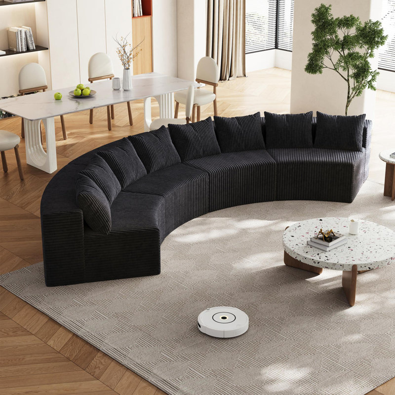 Canapé en mousse Corduroy, H 30,5 po x l 181 po x P 36 po, Velours côtelé noir