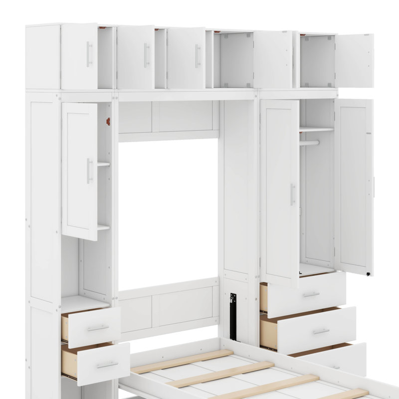 Lit escamotable simple avec casiers et armoires