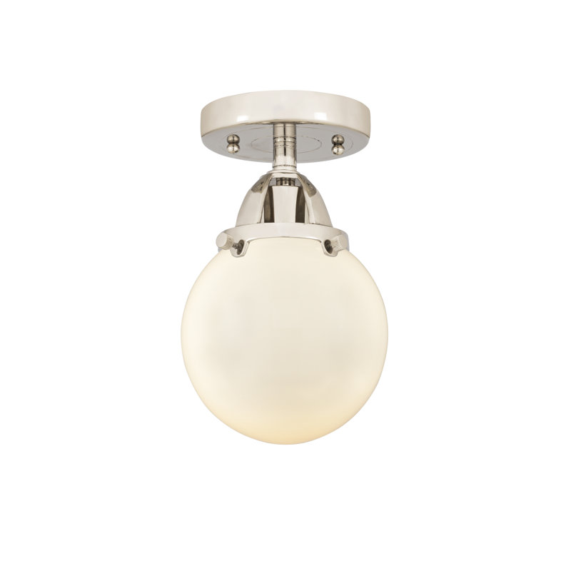Flush Mount, Matte White, 9.25" H x 6" W x 6" D, Polished Nickel