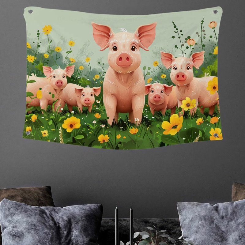 Pigs Wall Tapestry -  Animals Wall Decor, 88" H x 104" W