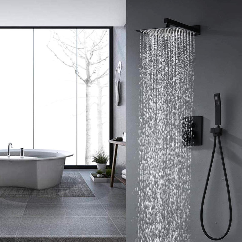 Oil-Rubbed Bronze Shower Faucet With 10" Rainfall Head And Handheld Wand For Bathroom In Tone Wall Mounted, Bronze