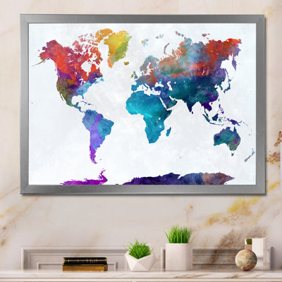 Carte du monde aquarelle multicolore - reproduction sur toile flottante