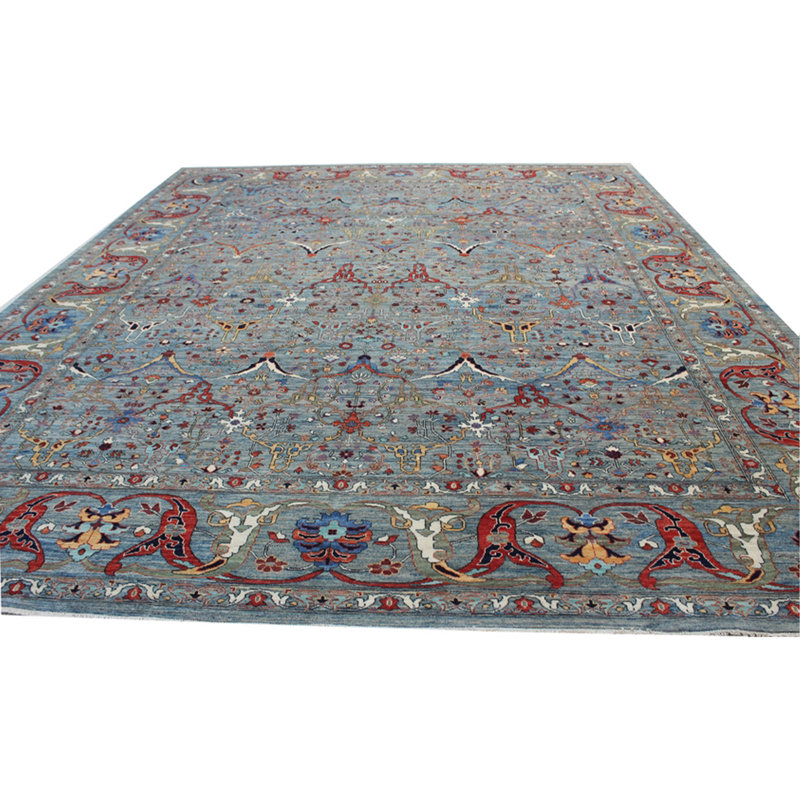 High-Quality Hand-Knotted Light Blue Area Rug