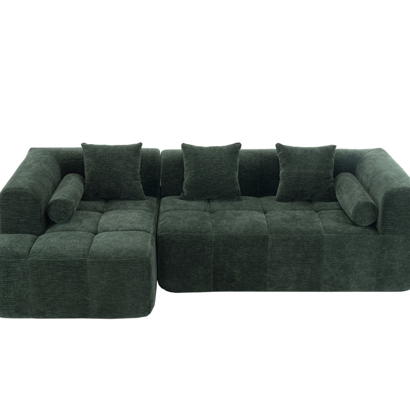 Canapé d'angle de 257 cm (101,2 po) avec coussins moelleux compressés, design modulable, garni de mousse haute densité, confortable et doté de 3 coussins carrés et 2 traversins.